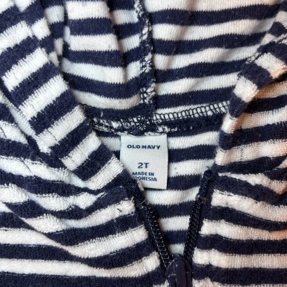 Old Navy 2T Unisex Striped Terry Cloth Coverup Beach Pool Navy & White Hooded - Picture 2 of 5